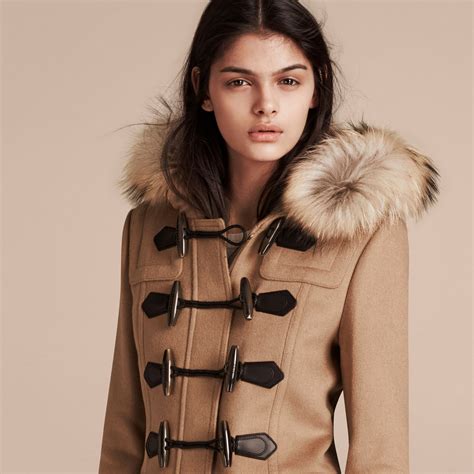 fur trimmed burberry coat 2016|burberry camel duffle coat.